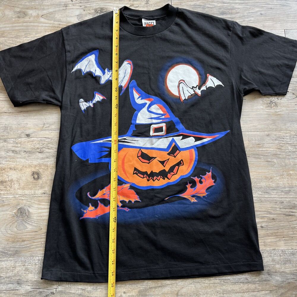 Vtg Happy Halloween Freeze T-Shirt Witch Pumpkin Bat Spooky Single Stitch Tee L - Picture 4 of 8